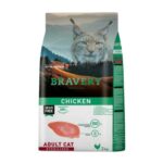 Pienso para gatos esterilizados con pollo como fuente principal. Bravery Chicken Adult Cat Sterilized es bajo en grasa, digestible y mejora la salud del pelaje y piel.