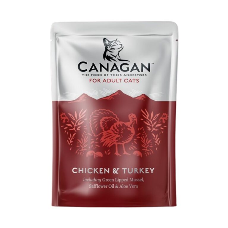 Paté húmedo para gatos adultos con pollo y pavo. Alimento completo y natural. Ideal como comida principal, complemento o snack. Sobre de 85 g.