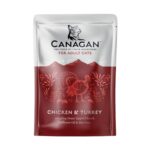 Paté húmedo para gatos adultos con pollo y pavo. Alimento completo y natural. Ideal como comida principal, complemento o snack. Sobre de 85 g.