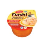 Inaba Dashi Delights combina pollo, atún y salmón en un delicioso caldo japonés para gatos. Sin aditivos artificiales, con alta palatabilidad e hidratación adicional. Ideal como complemento alimenticio.