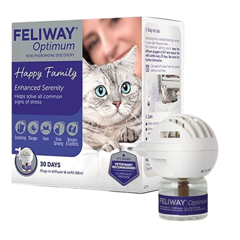 Feliway Optimum Difusor con recambio de 48 ml contiene feromonas mejoradas que reducen el estrés, marcaje con orina, rascado y conflictos entre gatos. Más armonía, menos tensión.