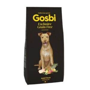 Gosbi Exclusive Duck Medium 500 g es un alimento natural sin cereales para perros adultos medianos. Con carne fresca de pato, prebióticos y probióticos para una digestión sana y sistema inmune fuerte.