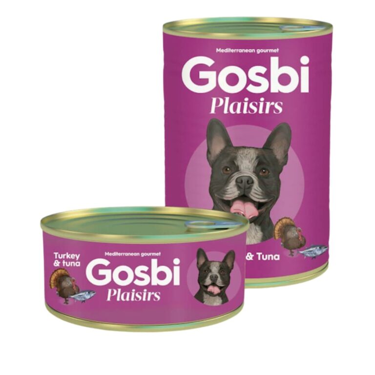 Gosbi Plaisirs Turkey & Tuna 400 gr es un alimento húmedo completo y natural para perros adultos, elaborado con pavo y atún. Sin cereales ni aditivos artificiales. Alta palatabilidad.