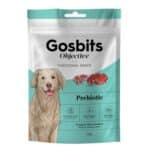 Gosbits Prebiotic 150 g es un snack funcional con cordero, MOS y FOS que mejora la digestión y fortalece el sistema inmunológico. Ideal para perros con sensibilidad intestinal o post-antibióticos.