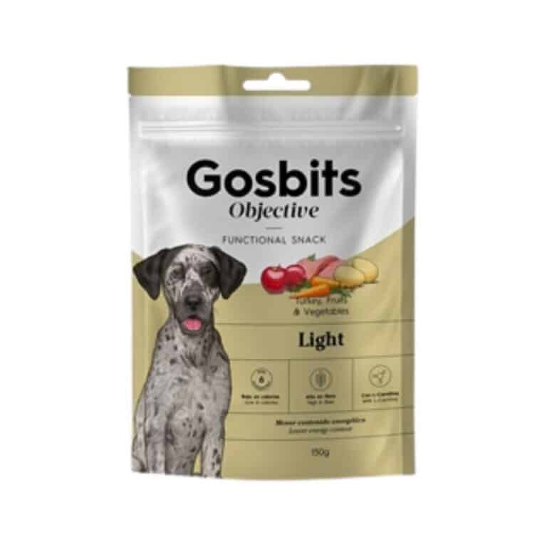 Gosbits Light 150 g es un snack funcional bajo en grasa, con pavo, psyllium y L-carnitina. Ideal para perros con sobrepeso o baja actividad. Saludable, sabroso y natural.