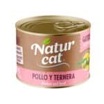 Comida húmeda Naturcat Gatito Pollo y Ternera 200 g. Alimento completo sin cereales, ideal para el crecimiento de gatitos. Carne fresca, alta digestibilidad, fórmula hipoalergénica.
