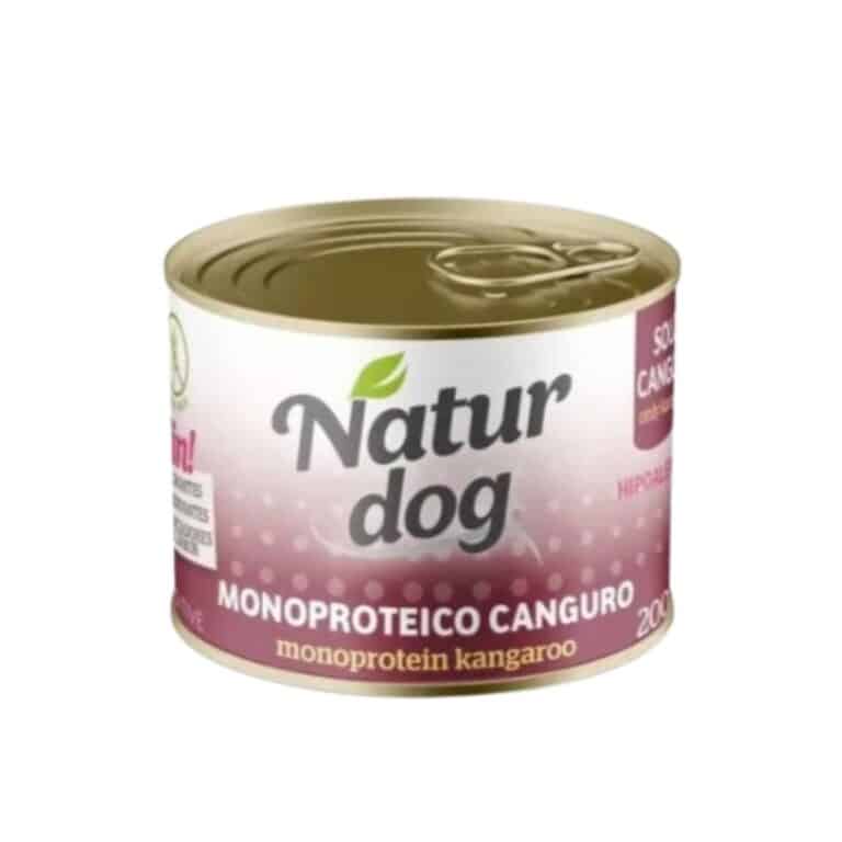 NaturDog Canguro 200 g es un alimento húmedo monoproteico para perros. Natural, sin cereales ni aditivos, ideal para perros sensibles o con intolerancias.