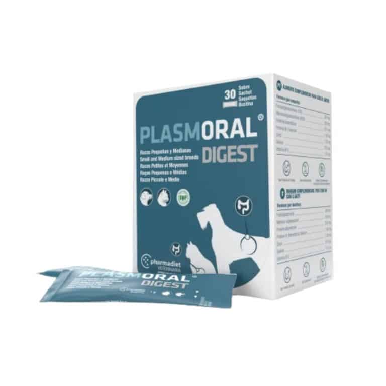 Plasmoral Digest para razas grandes y gigantes con probióticos de alta calidad. Suplemento para mejorar la digestión y la flora intestinal. Presentación: 1 sobre.