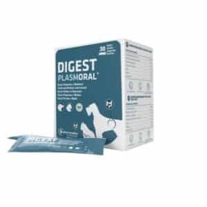 Plasmoral Digest para perros pequeños y medianos con desequilibrios intestinales. Suplemento con nutrientes plasmáticos y respaldo clínico. Presentación: 1 sobre.