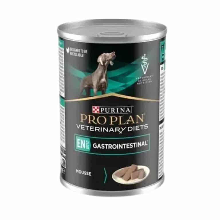 Alimento húmedo para perros con alteraciones digestivas o insuficiencia pancreática. PURINA PRO PLAN EN Mousse con ingredientes fáciles de digerir y AGCM. Uso veterinario.