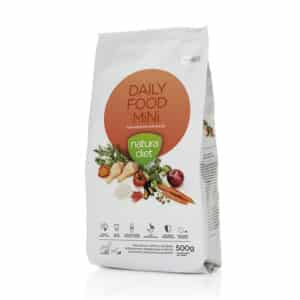 Compra Natura Diet Daily Food Mini 500 gr, alimento completo y natural para perros de raza pequeña. Con pollo, arroz, aceites funcionales, prebióticos y soporte articular.