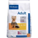 Virbac Adult Dog Small & Toy 3 kg es un alimento concentrado diseñado para perros adultos de raza pequeña. Favorece su salud general con nutrición adaptada y alta palatabilidad.