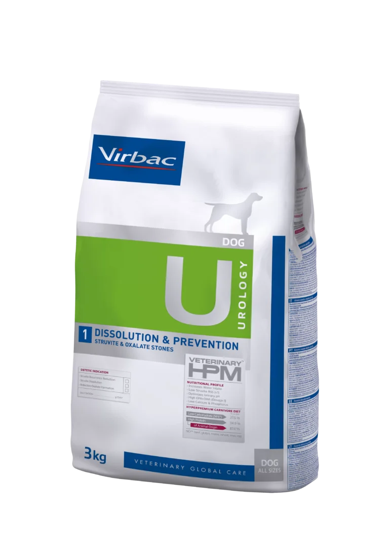 Virbac Urology Dissolution & Prevention 3 kg es un pienso clínico para perros que disuelve cálculos de estruvita y previene la formación de oxalato. Nutrición avanzada para salud urinaria.