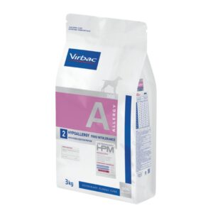 Veterinary HPM Allergy - A2 Hypoallergy 7 kg es un pienso dietético para perros con alergias o intolerancias. Contiene proteína de pescado hidrolizada y carbohidrato purificado, ideal para dietas de eliminación.
