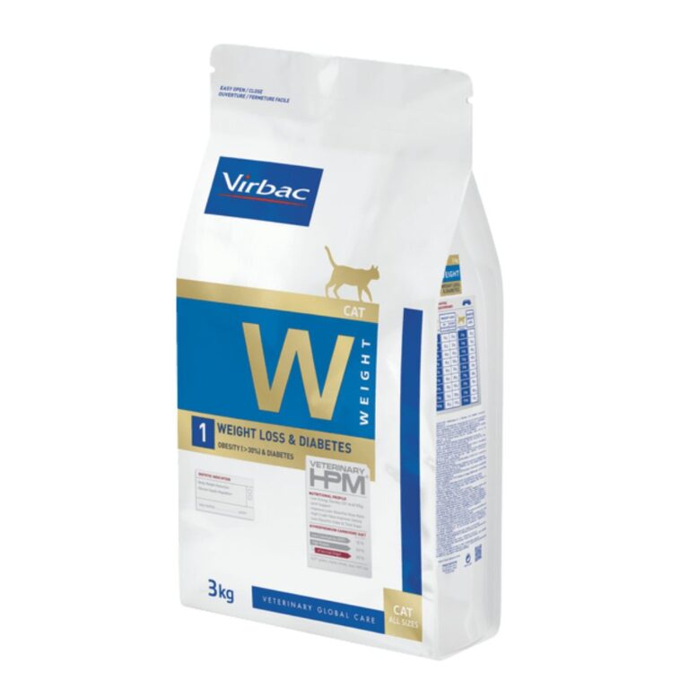 Veterinary HPM W1 Gatos 3 kg es un pienso clínico para gatos con obesidad (>30%) y diabetes. Regula la glucosa, mejora la masa muscular y favorece la saciedad con alta palatabilidad.